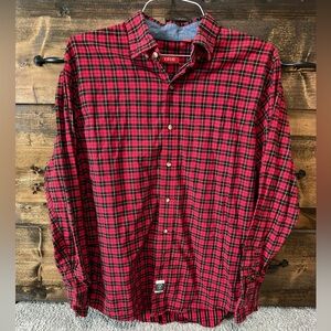 Izod Men's Red and Black Checkered Shirt